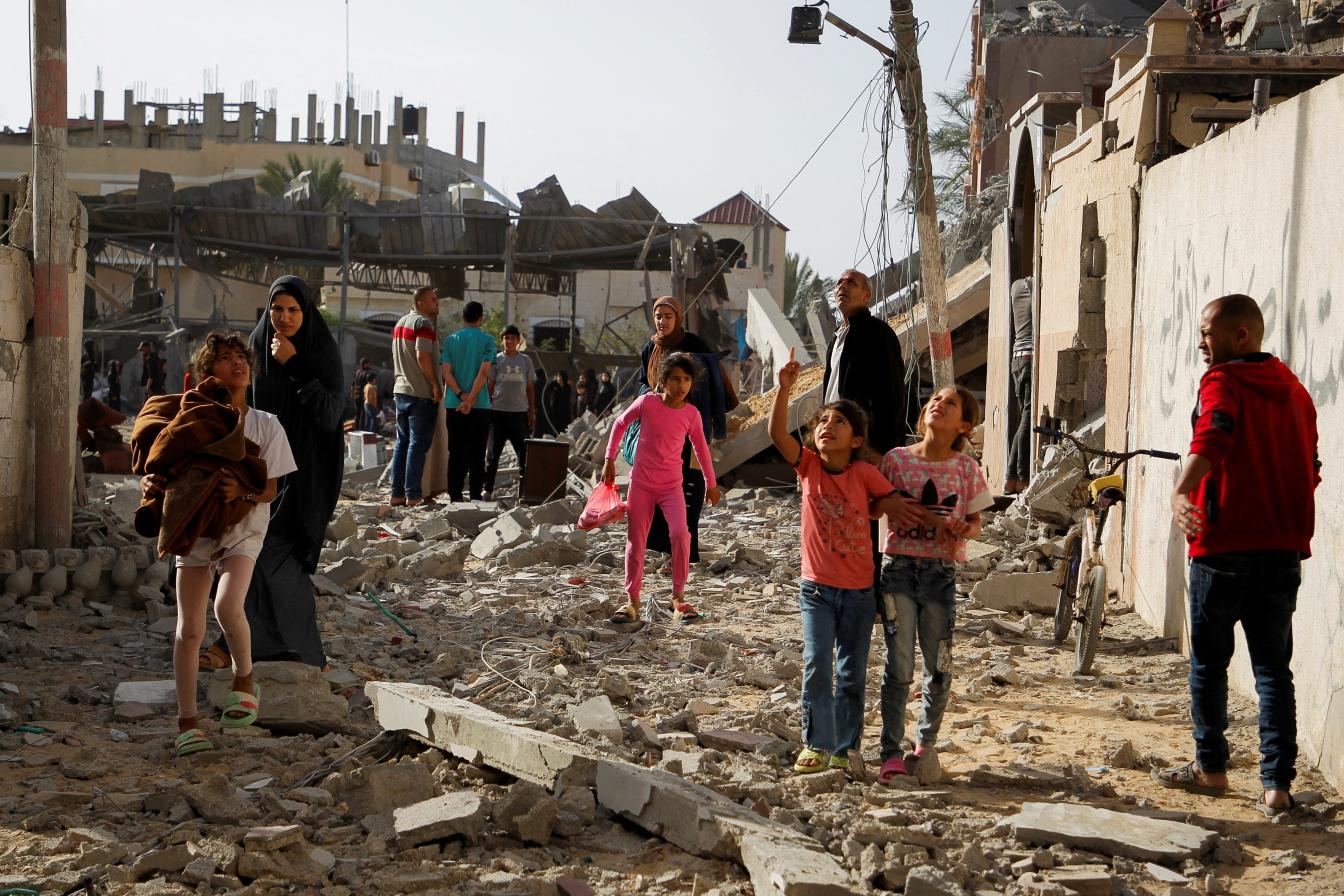 Verwoeste wijk in Gaza in 2024